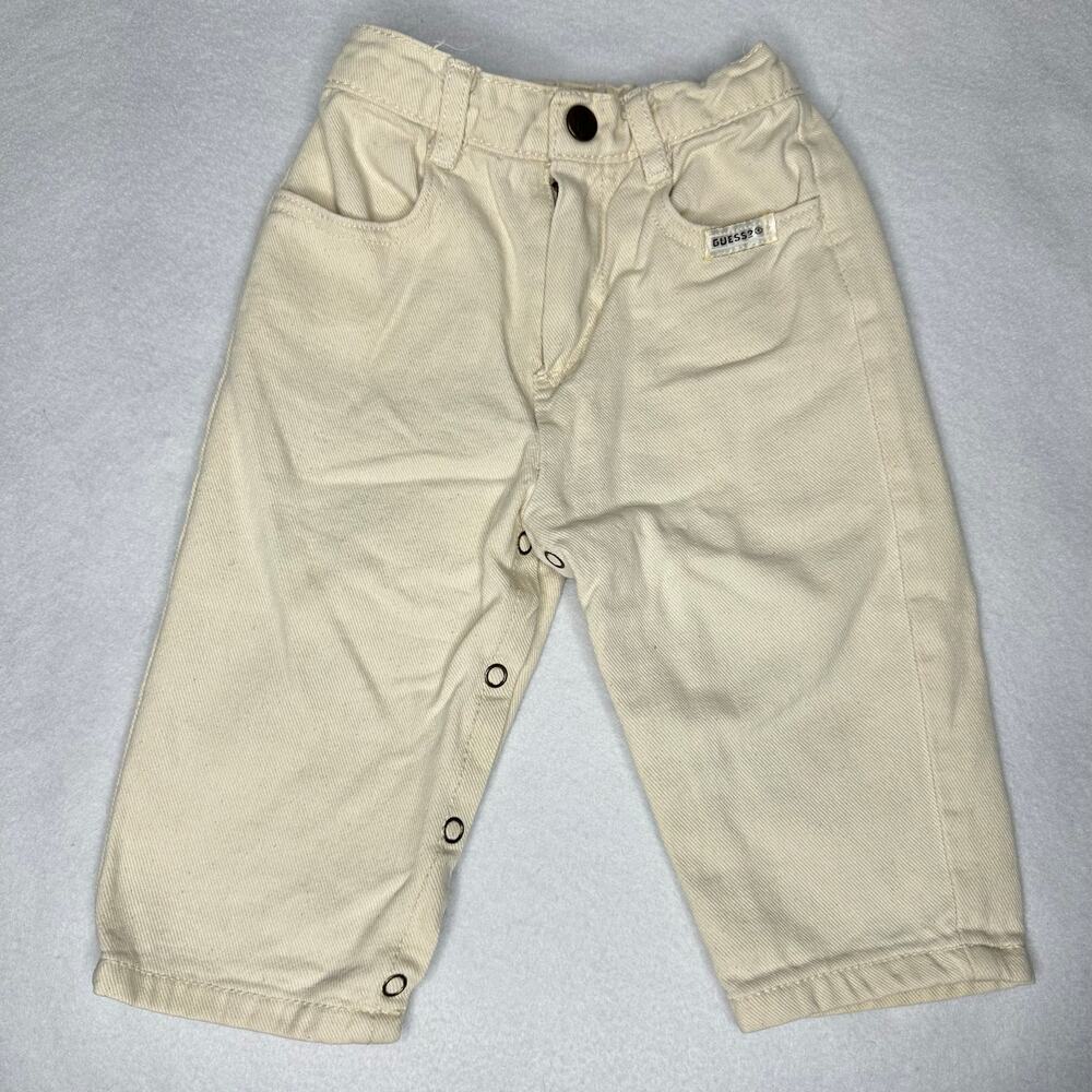 Vintage 80s Baby Guess Tan Denim Jeans 12 Months Stretch Waist Snap Crotch USA